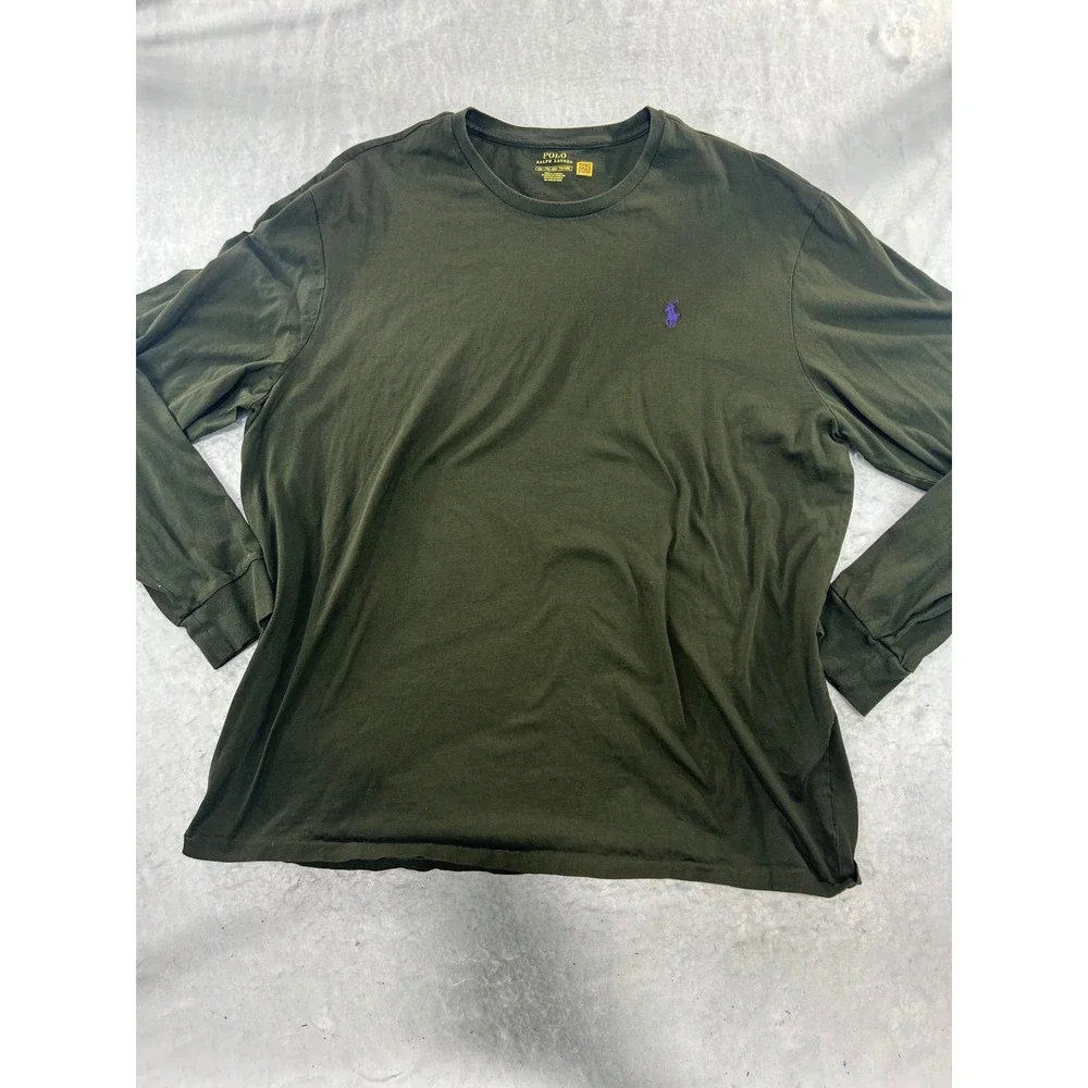 Polo Ralph Lauren Mens XXL Long Sleeve T-Shirt Olive Green Purple Pony Logo